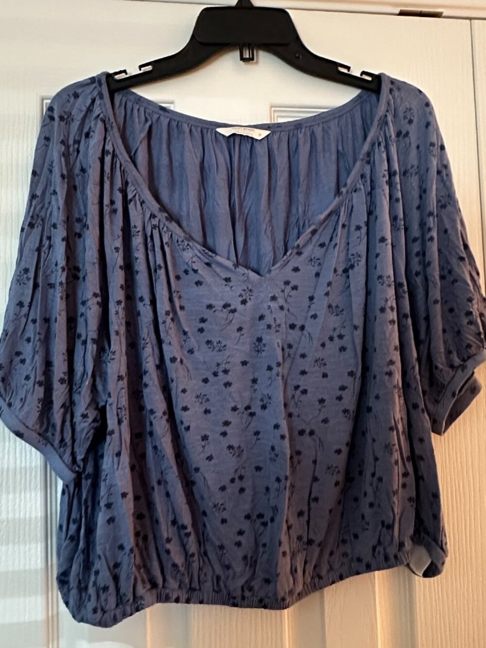 Never Worn, Lucky Brand, Blue Floral Peasant Top, XL Boho, Balloon Sleeve Blouse
